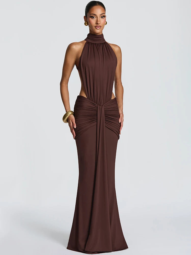 Veloura Rollkragen Abendkleid – Rückenfrei Bodycon Maxikleid