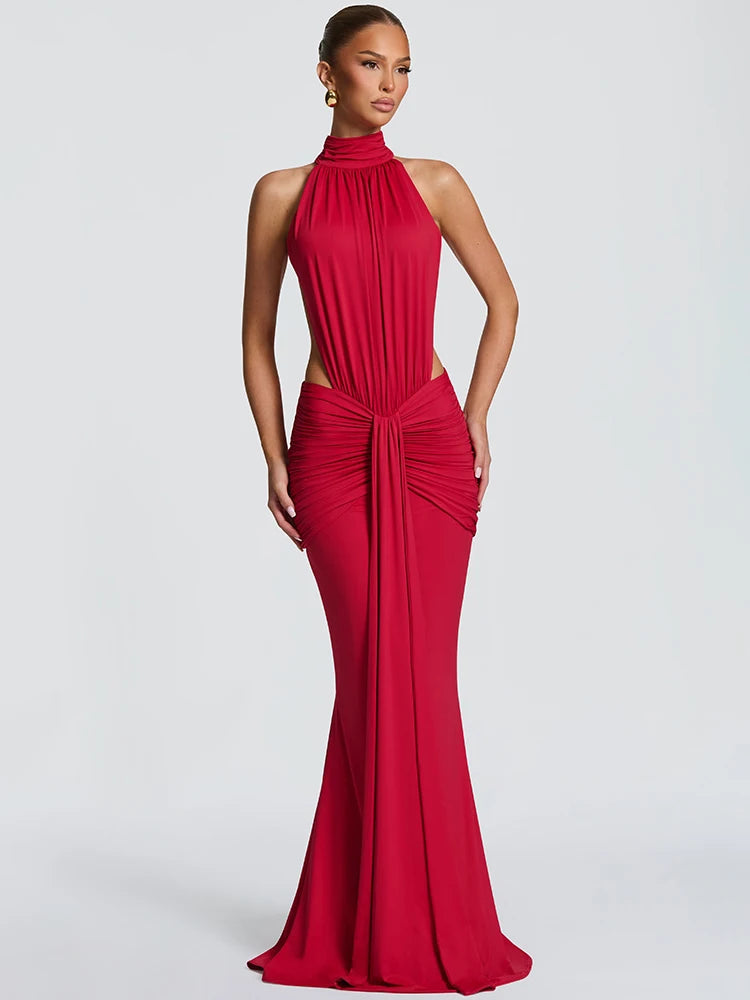 Veloura Rollkragen Abendkleid – Rückenfrei Bodycon Maxikleid