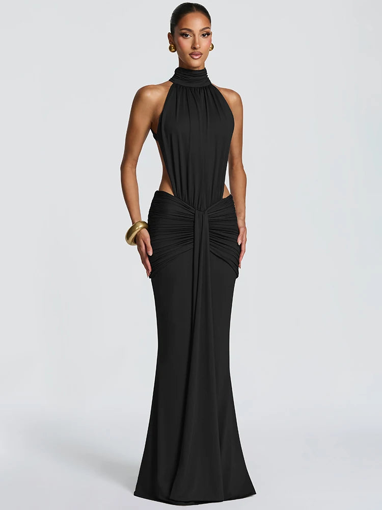 Veloura Rollkragen Abendkleid – Rückenfrei Bodycon Maxikleid