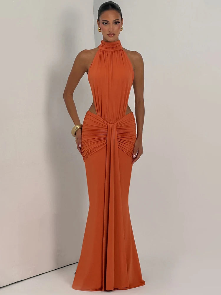 Veloura Rollkragen Abendkleid – Rückenfrei Bodycon Maxikleid