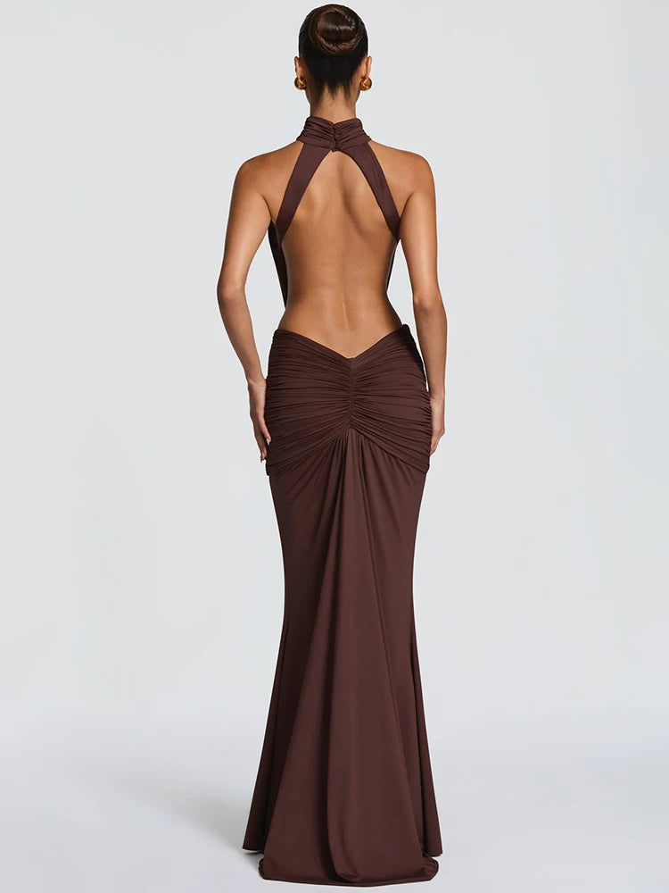 Veloura Rollkragen Abendkleid – Rückenfrei Bodycon Maxikleid