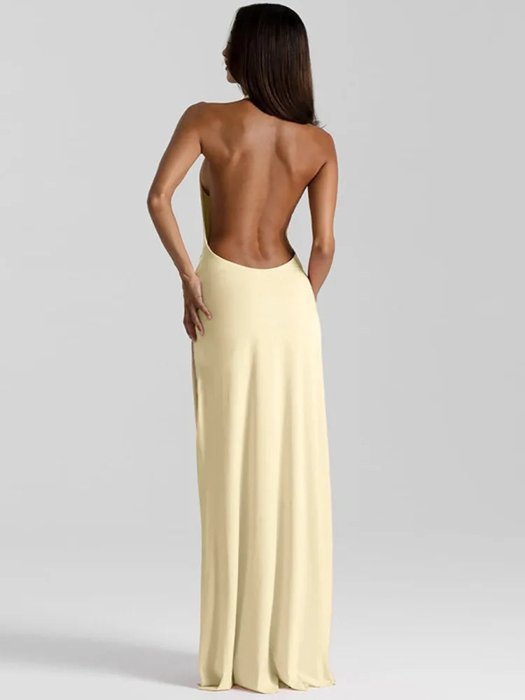 Veloura Halter Deep-V Abendkleid – Hoher Beinschlitz