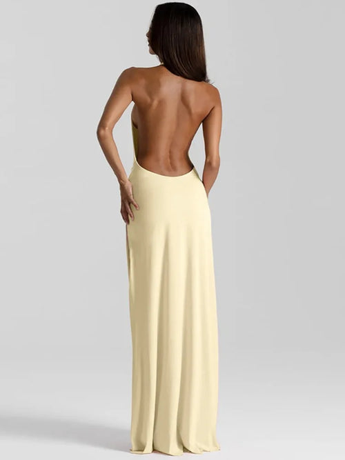 Veloura Halter Deep-V Abendkleid – Hoher Beinschlitz